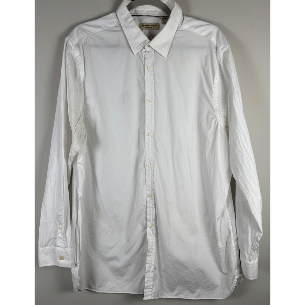 Burberry London Mens White Cotton Tailored Button Down Shirt Size 18-45 R L/XL